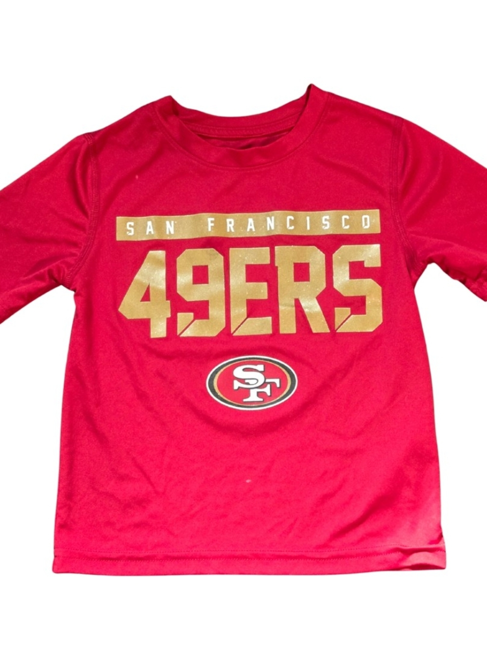 NFL Kids Sm-4 Red Long Sleeve 49ERS Tee with Gold Logo